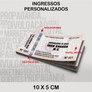 Ingresso Segurança com Canhoto Papel moeda 10x5 cm 4x0 Fosco corte reto Fita holográfica